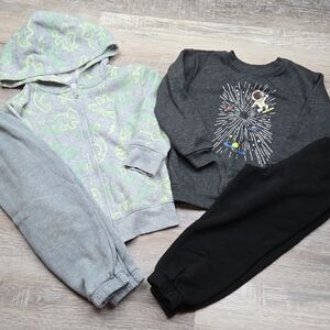 Boys 3T Sweats Outfits Sweatsuits Joggers Dino Space Black Gray Zip Hoodie